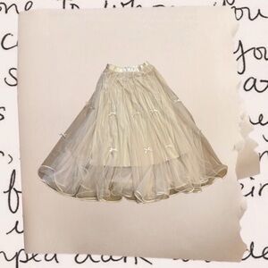 satin ruffle bow accent maxi skirt